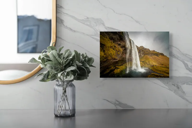 Tablou Canvas, "Cascada tainică din munții verzi", Cascadă, Apă, Roci, Mușchi, Cer, Natură, Inalt., 39 x 26 cm – poza 5