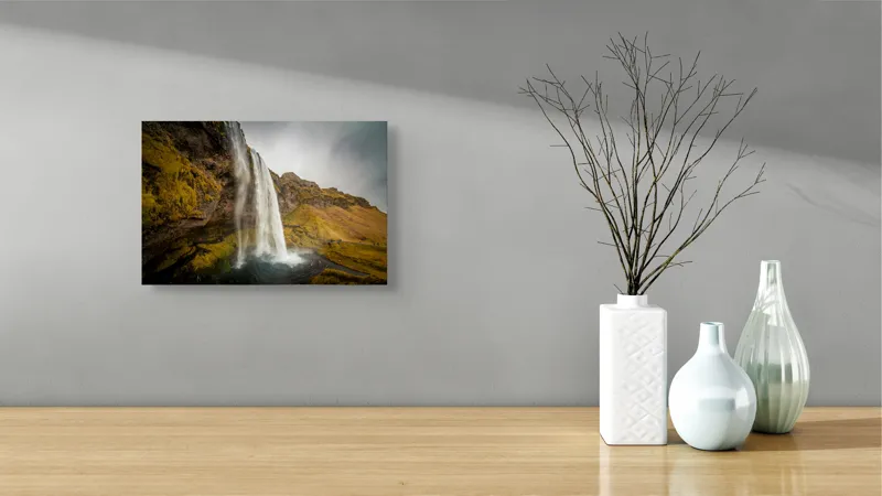 Tablou Canvas, "Cascada tainică din munții verzi", Cascadă, Apă, Roci, Mușchi, Cer, Natură, Inalt., 39 x 26 cm – poza 8