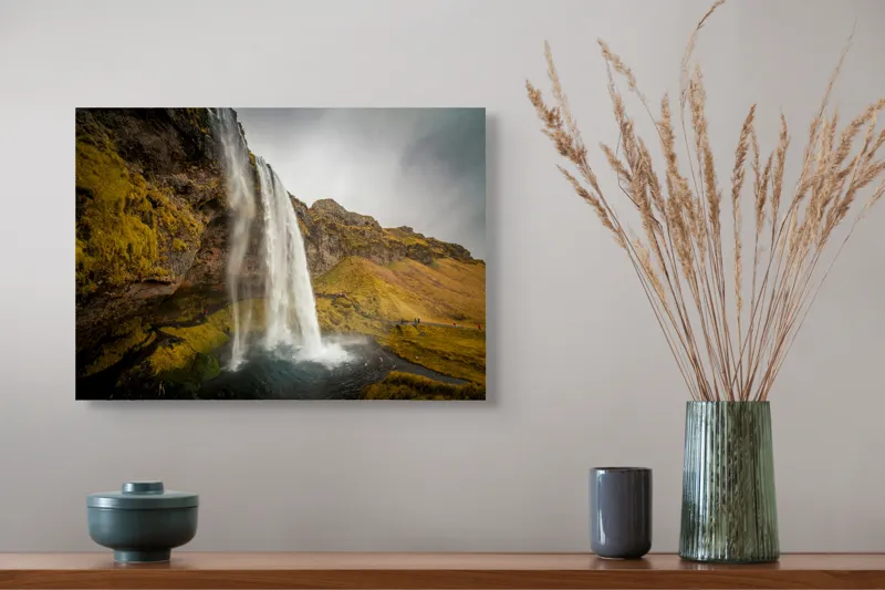 Tablou Canvas, "Cascada tainică din munții verzi", Cascadă, Apă, Roci, Mușchi, Cer, Natură, Inalt., 54 x 39 cm – poza 4