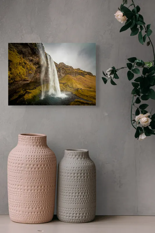 Tablou Canvas, "Cascada tainică din munții verzi", Cascadă, Apă, Roci, Mușchi, Cer, Natură, Inalt., 54 x 39 cm – poza 8