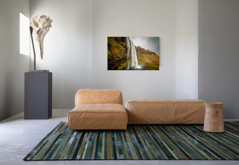 Tablou Canvas, "Cascada tainică din munții verzi", Cascadă, Apă, Roci, Mușchi, Cer, Natură, Inalt., 90 x 50 cm – poza 8
