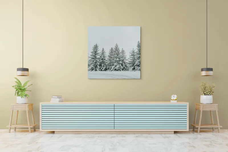 Tablou Canvas, "Iarna în pădurea de brazi ninși", Brazi, Zăpadă, Iarnă, Cer, Calm, Natură, Rece, Alb, Peisaj, Seninătate, 100 x 100 cm – poza 5