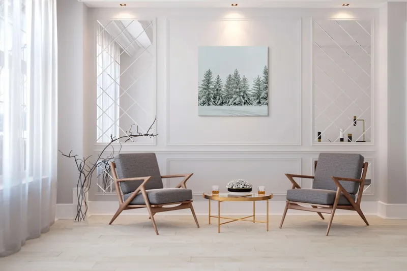 Tablou Canvas, "Iarna în pădurea de brazi ninși", Brazi, Zăpadă, Iarnă, Cer, Calm, Natură, Rece, Alb, Peisaj, Seninătate, 100 x 100 cm – poza 7