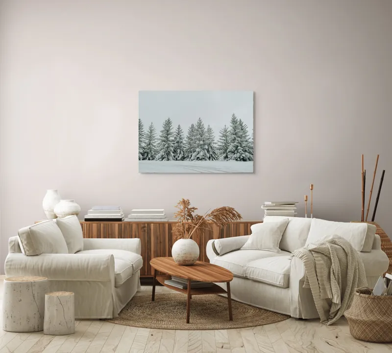 Tablou Canvas, "Iarna în pădurea de brazi ninși", Brazi, Zăpadă, Iarnă, Cer, Calm, Natură, Rece, Alb, Peisaj, Seninătate, 100 x 70 cm – poza 3