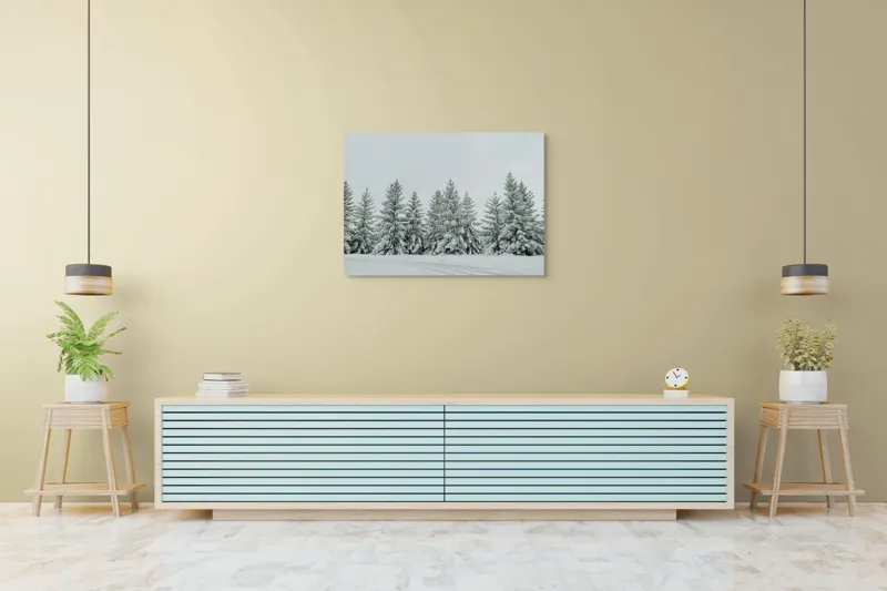 Tablou Canvas, "Iarna în pădurea de brazi ninși", Brazi, Zăpadă, Iarnă, Cer, Calm, Natură, Rece, Alb, Peisaj, Seninătate, 100 x 70 cm – poza 4