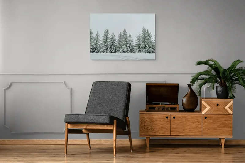 Tablou Canvas, "Iarna în pădurea de brazi ninși", Brazi, Zăpadă, Iarnă, Cer, Calm, Natură, Rece, Alb, Peisaj, Seninătate, 100 x 70 cm – poza 8