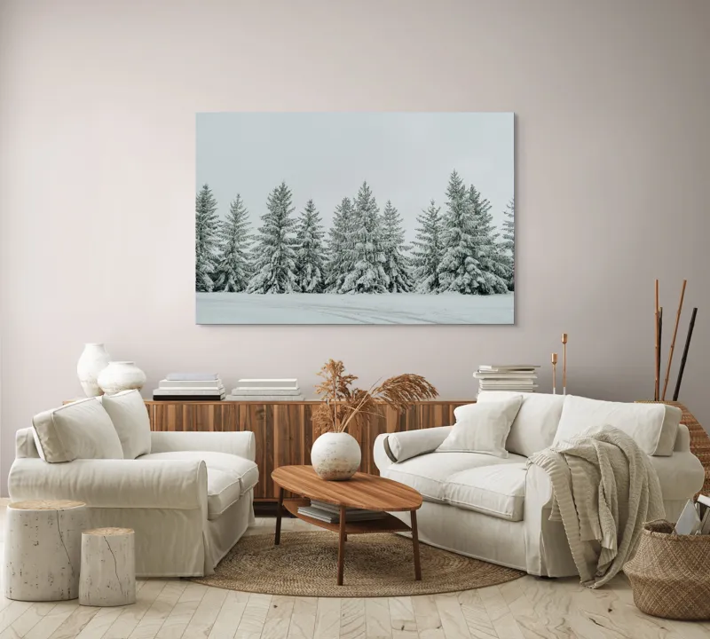 Tablou Canvas, "Iarna în pădurea de brazi ninși", Brazi, Zăpadă, Iarnă, Cer, Calm, Natură, Rece, Alb, Peisaj, Seninătate, 150 x 100 cm – poza 3