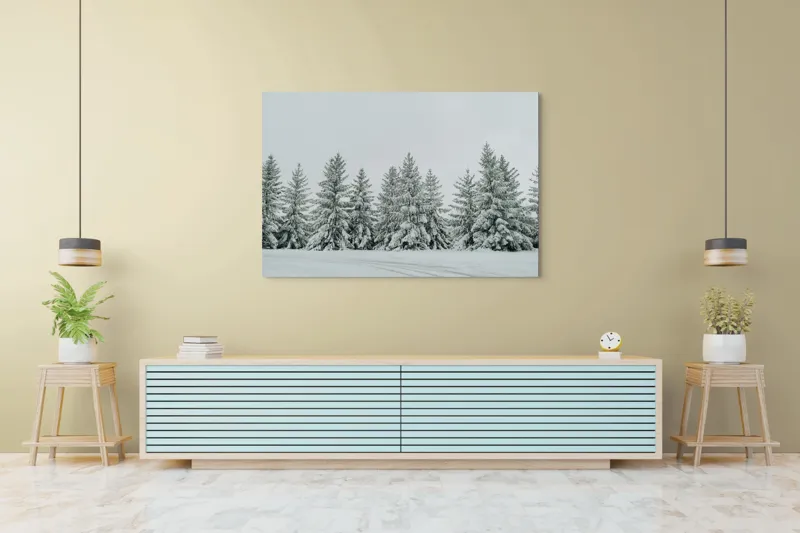 Tablou Canvas, "Iarna în pădurea de brazi ninși", Brazi, Zăpadă, Iarnă, Cer, Calm, Natură, Rece, Alb, Peisaj, Seninătate, 150 x 100 cm – poza 6