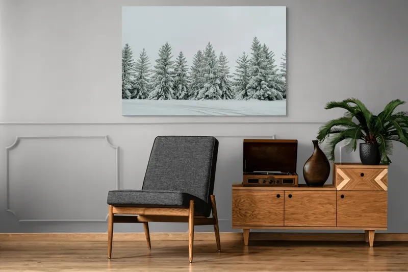 Tablou Canvas, "Iarna în pădurea de brazi ninși", Brazi, Zăpadă, Iarnă, Cer, Calm, Natură, Rece, Alb, Peisaj, Seninătate, 150 x 100 cm – poza 8