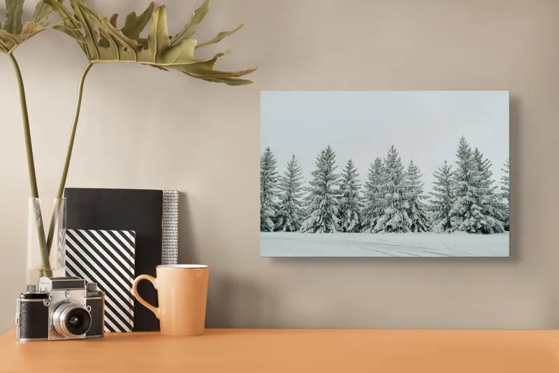 Tablou Canvas, "Iarna în pădurea de brazi ninși", Brazi, Zăpadă, Iarnă, Cer, Calm, Natură, Rece, Alb, Peisaj, Seninătate, 39 x 26 cm – poza 3
