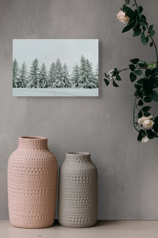 Tablou Canvas, "Iarna în pădurea de brazi ninși", Brazi, Zăpadă, Iarnă, Cer, Calm, Natură, Rece, Alb, Peisaj, Seninătate, 39 x 26 cm – poza 4