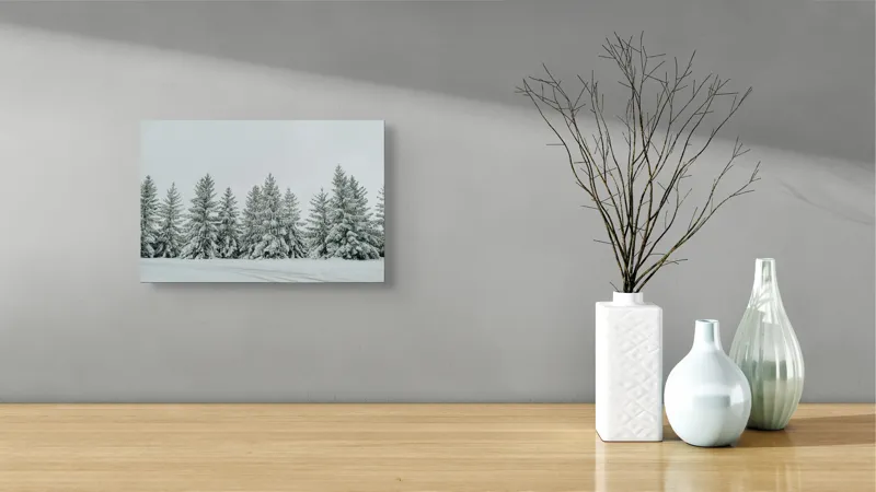 Tablou Canvas, "Iarna în pădurea de brazi ninși", Brazi, Zăpadă, Iarnă, Cer, Calm, Natură, Rece, Alb, Peisaj, Seninătate, 39 x 26 cm – poza 8