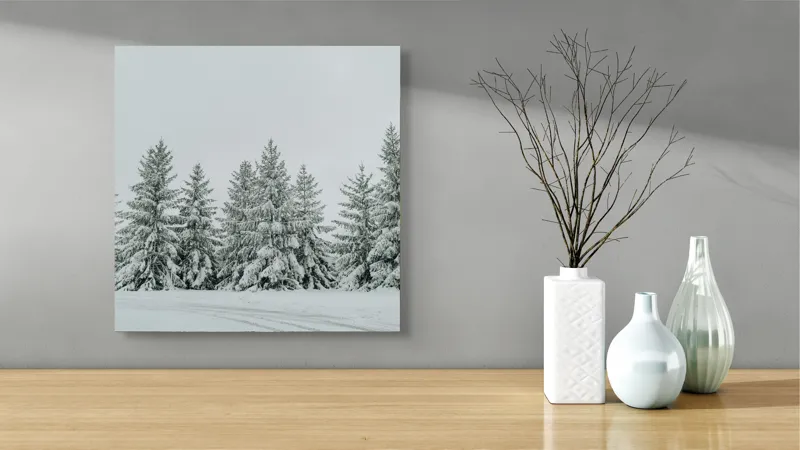 Tablou Canvas, "Iarna în pădurea de brazi ninși", Brazi, Zăpadă, Iarnă, Cer, Calm, Natură, Rece, Alb, Peisaj, Seninătate, 50 x 50 cm – poza 3