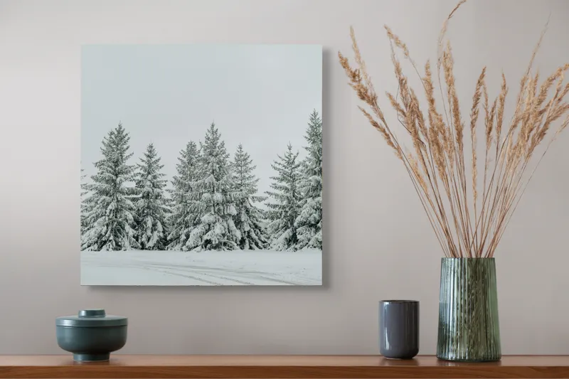 Tablou Canvas, "Iarna în pădurea de brazi ninși", Brazi, Zăpadă, Iarnă, Cer, Calm, Natură, Rece, Alb, Peisaj, Seninătate, 50 x 50 cm – poza 4