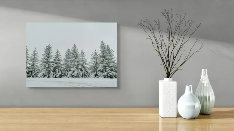 Tablou Canvas, "Iarna în pădurea de brazi ninși", Brazi, Zăpadă, Iarnă, Cer, Calm, Natură, Rece, Alb, Peisaj, Seninătate, 54 x 39 cm – poza 3