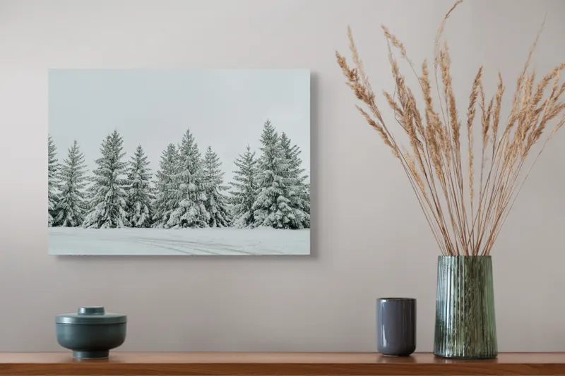 Tablou Canvas, "Iarna în pădurea de brazi ninși", Brazi, Zăpadă, Iarnă, Cer, Calm, Natură, Rece, Alb, Peisaj, Seninătate, 54 x 39 cm – poza 4
