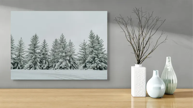 Tablou Canvas, "Iarna în pădurea de brazi ninși", Brazi, Zăpadă, Iarnă, Cer, Calm, Natură, Rece, Alb, Peisaj, Seninătate, 70 x 50 cm – poza 3