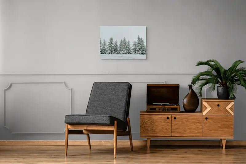 Tablou Canvas, "Iarna în pădurea de brazi ninși", Brazi, Zăpadă, Iarnă, Cer, Calm, Natură, Rece, Alb, Peisaj, Seninătate, 70 x 50 cm – poza 4