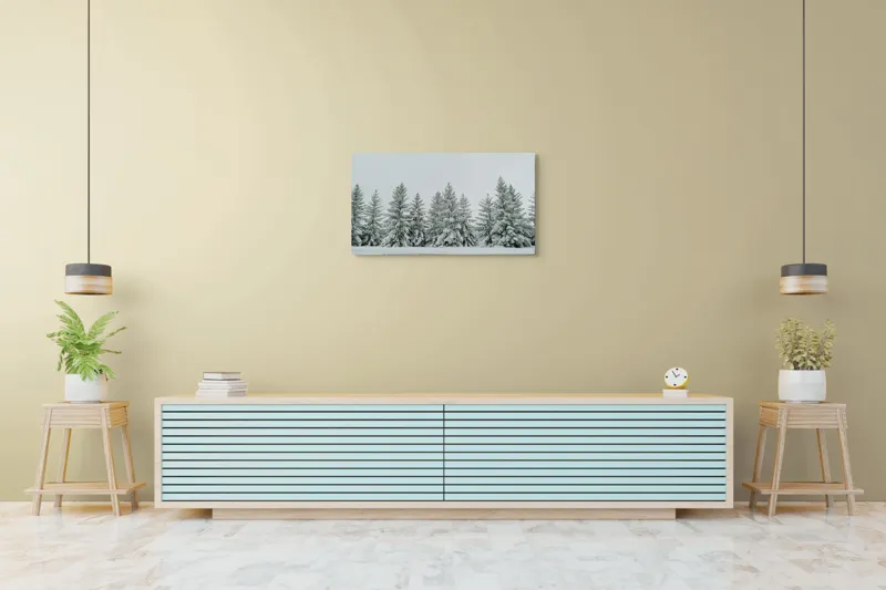 Tablou Canvas, "Iarna în pădurea de brazi ninși", Brazi, Zăpadă, Iarnă, Cer, Calm, Natură, Rece, Alb, Peisaj, Seninătate, 90 x 50 cm – poza 5