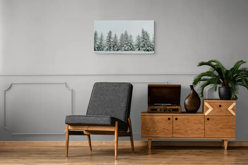 Tablou Canvas, "Iarna în pădurea de brazi ninși", Brazi, Zăpadă, Iarnă, Cer, Calm, Natură, Rece, Alb, Peisaj, Seninătate, 90 x 50 cm – poza 6