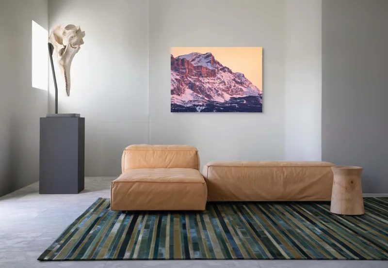 Tablou Canvas, "Aurora peste munții îmbrăcați în zăpadă", Măreție, Strălucire, Răsărit, Vârfuri, Zăpadă, Pădure, Tranquilitate, Grație, 100 x 70 cm – poza 7