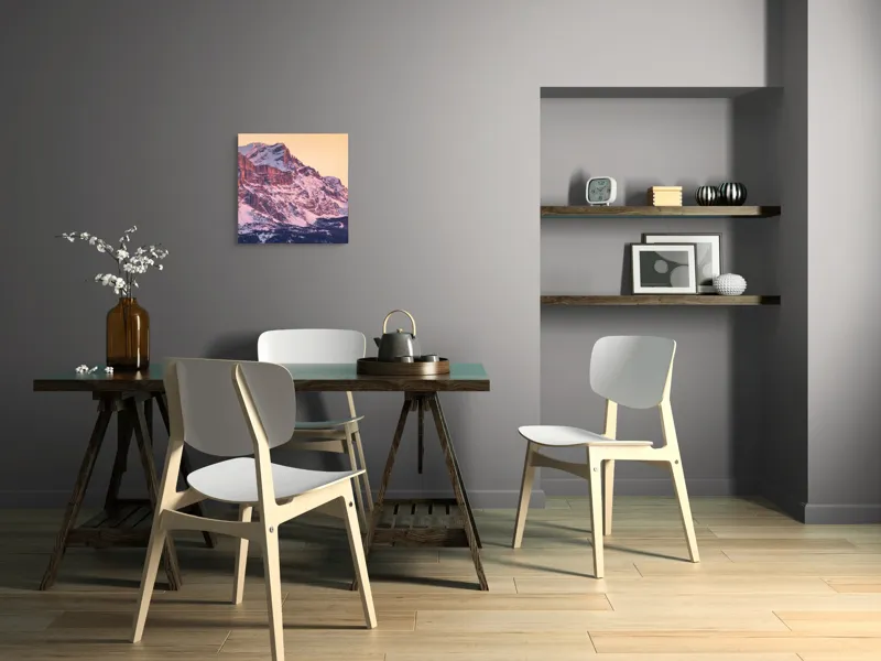 Tablou Canvas, "Aurora peste munții îmbrăcați în zăpadă", Măreție, Strălucire, Răsărit, Vârfuri, Zăpadă, Pădure, Tranquilitate, Grație, 50 x 50 cm – poza 8