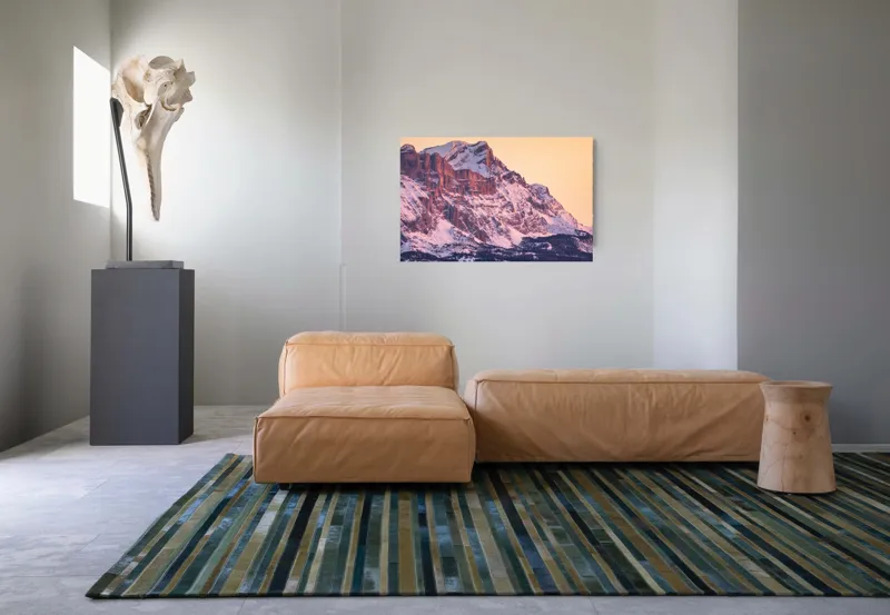 Tablou Canvas, "Aurora peste munții îmbrăcați în zăpadă", Măreție, Strălucire, Răsărit, Vârfuri, Zăpadă, Pădure, Tranquilitate, Grație, 90 x 50 cm – poza 8