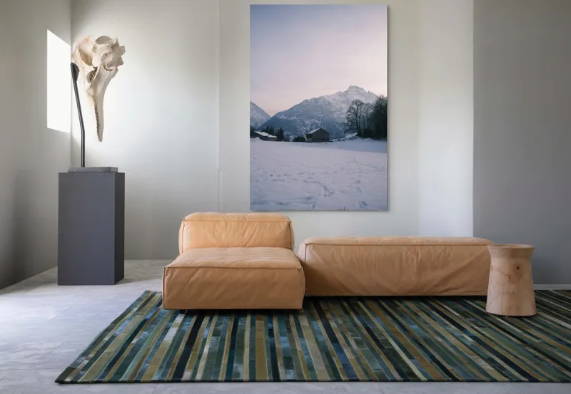Tablou Canvas, "Căsuța singuratică din munți iarna", Zăpadă, Munți, Cer, Căsuțe, Copaci, Amurg, Serenitate, 100 x 150 cm – poza 7