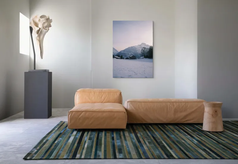 Tablou Canvas, "Căsuța singuratică din munți iarna", Zăpadă, Munți, Cer, Căsuțe, Copaci, Amurg, Serenitate, 70 x 100 cm – poza 7