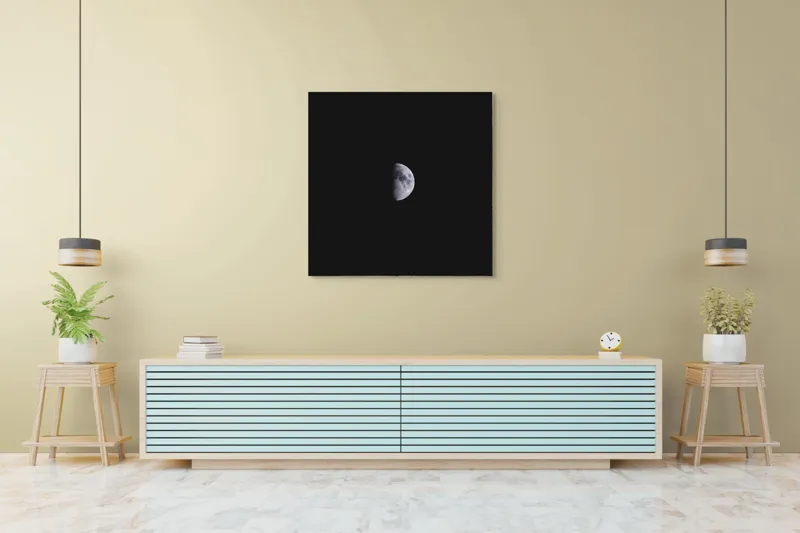Tablou Canvas, "Luna în îmbrățișarea întunericului", Lună, Întuneric, Jumătate, Noapte, Mister, Răceală, Spațiu, 100 x 100 cm – poza 5