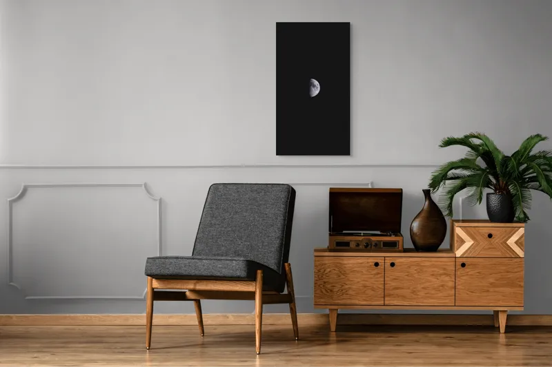 Tablou Canvas, "Luna în îmbrățișarea întunericului", Lună, Întuneric, Jumătate, Noapte, Mister, Răceală, Spațiu, 50 x 90 cm – poza 8