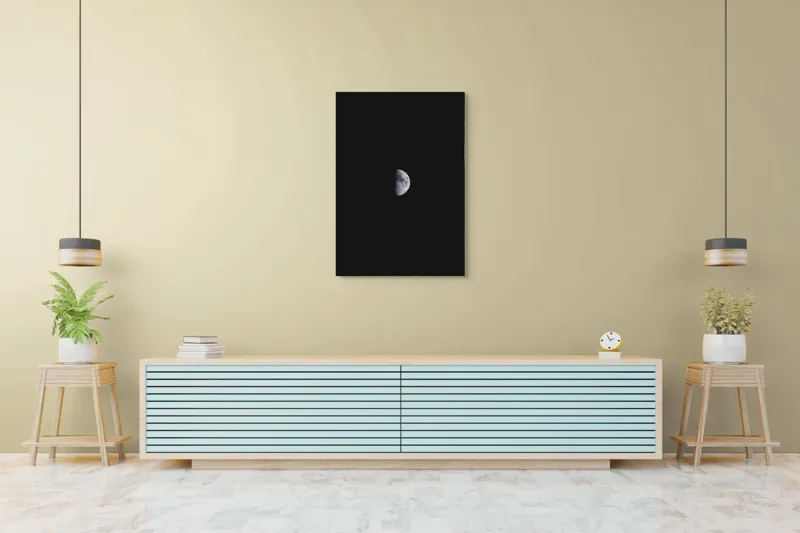 Tablou Canvas, "Luna în îmbrățișarea întunericului", Lună, Întuneric, Jumătate, Noapte, Mister, Răceală, Spațiu, 70 x 100 cm – poza 5