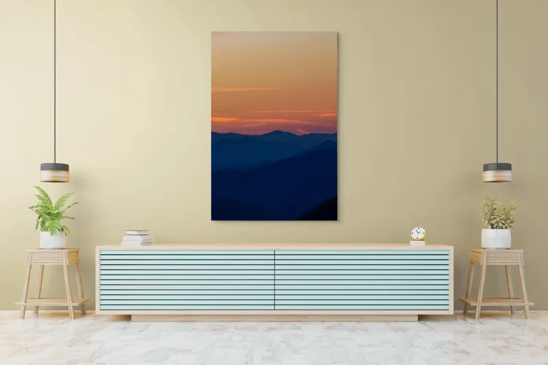 Tablou Canvas, "Munți sub cerul înserării", Apus, Munte, Siluetă, Cer, Nuanțe, Culoare, Liniște, Orizont, 100 x 150 cm – poza 4