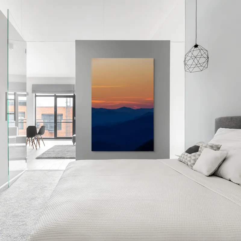 Tablou Canvas, "Munți sub cerul înserării", Apus, Munte, Siluetă, Cer, Nuanțe, Culoare, Liniște, Orizont, 100 x 150 cm – poza 5
