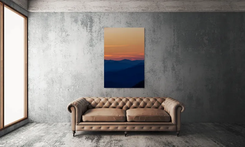 Tablou Canvas, "Munți sub cerul înserării", Apus, Munte, Siluetă, Cer, Nuanțe, Culoare, Liniște, Orizont, 100 x 150 cm – poza 6