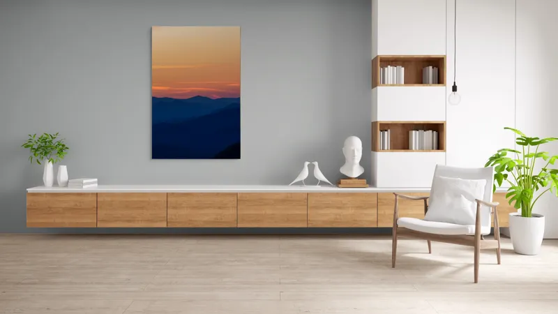 Tablou Canvas, "Munți sub cerul înserării", Apus, Munte, Siluetă, Cer, Nuanțe, Culoare, Liniște, Orizont, 100 x 150 cm – poza 8