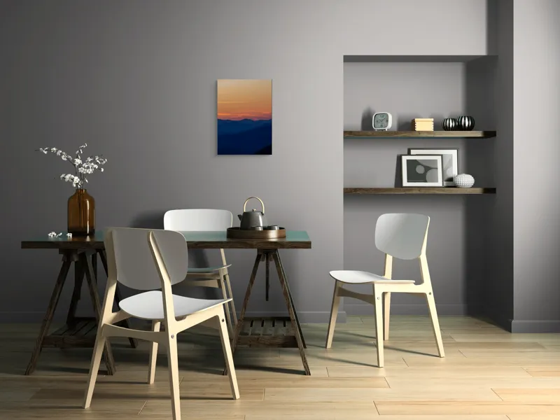 Tablou Canvas, "Munți sub cerul înserării", Apus, Munte, Siluetă, Cer, Nuanțe, Culoare, Liniște, Orizont, 39 x 54 cm – poza 7