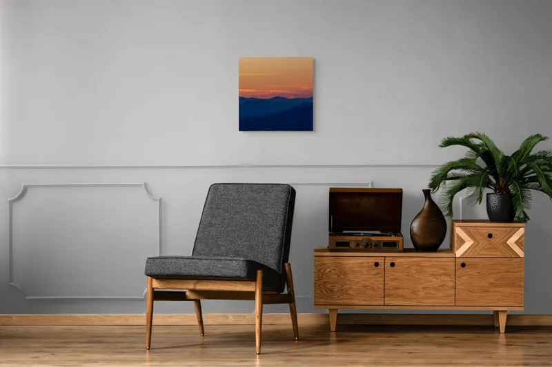 Tablou Canvas, "Munți sub cerul înserării", Apus, Munte, Siluetă, Cer, Nuanțe, Culoare, Liniște, Orizont, 50 x 50 cm – poza 6