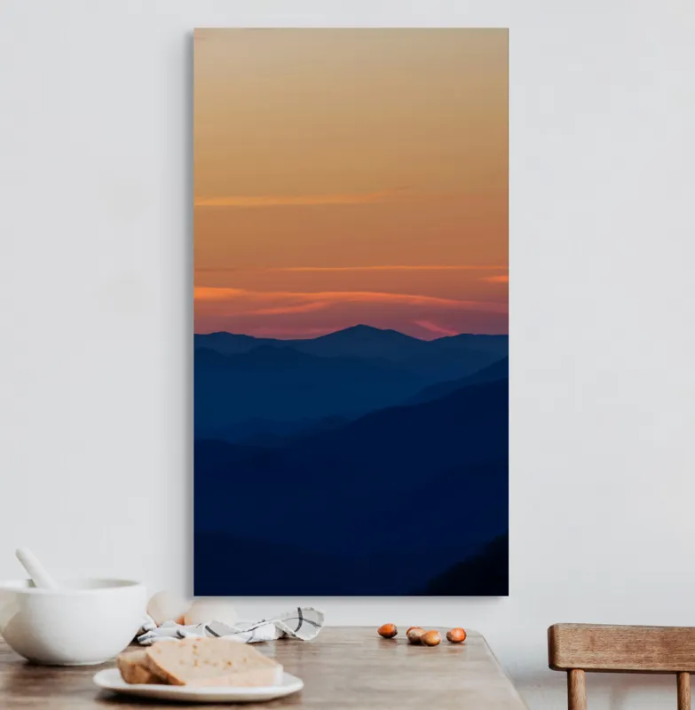 Tablou Canvas, "Munți sub cerul înserării", Apus, Munte, Siluetă, Cer, Nuanțe, Culoare, Liniște, Orizont, 50 x 90 cm – poza 3