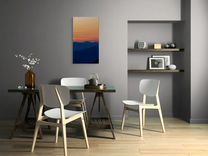 Tablou Canvas, "Munți sub cerul înserării", Apus, Munte, Siluetă, Cer, Nuanțe, Culoare, Liniște, Orizont, 50 x 90 cm – poza 4