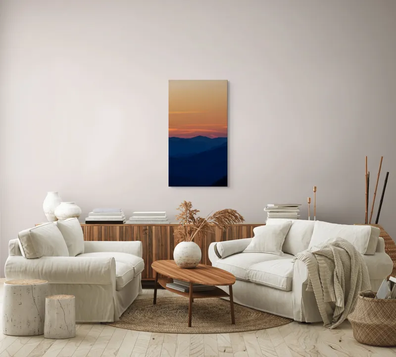 Tablou Canvas, "Munți sub cerul înserării", Apus, Munte, Siluetă, Cer, Nuanțe, Culoare, Liniște, Orizont, 50 x 90 cm – poza 7