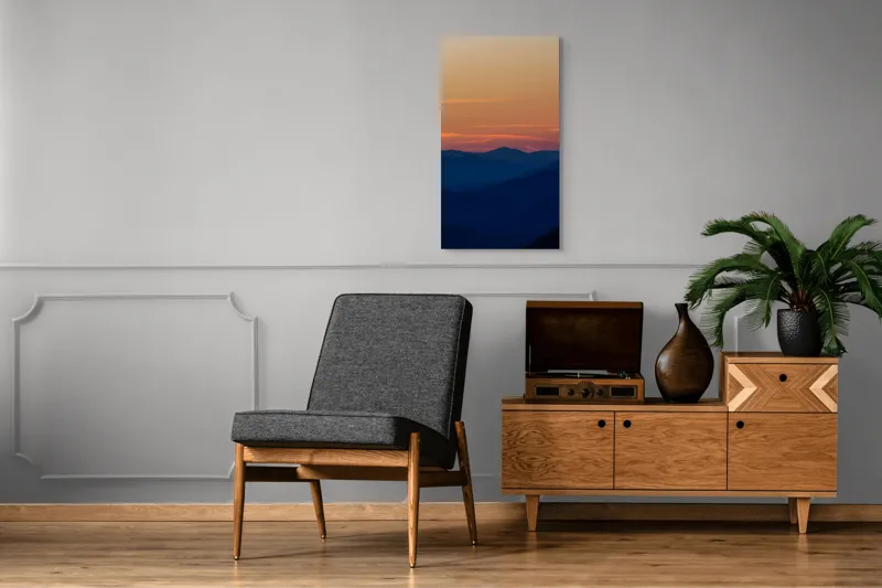 Tablou Canvas, "Munți sub cerul înserării", Apus, Munte, Siluetă, Cer, Nuanțe, Culoare, Liniște, Orizont, 50 x 90 cm – poza 8