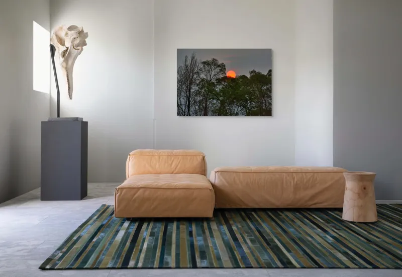 Tablou Canvas, "Apus roșiatic printre copaci umbriți", Apus, Copaci, Cer, Siluetă, Natură, Lumină, Seară, 100 x 70 cm – poza 7