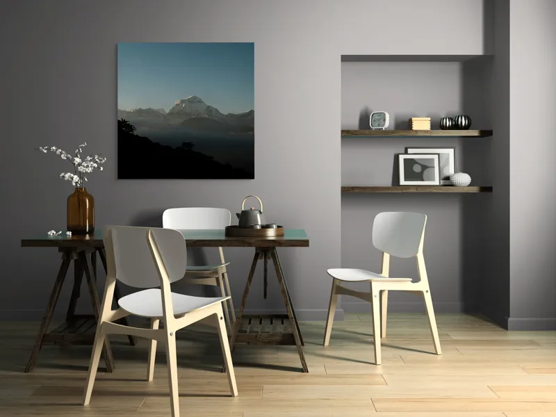Tablou Canvas, "Lumina dimineții pe vârfuri alpine", Majestuos, Întunecat, Pitoresc, Imens, Tranquil, Rece, Impunător, Serafic, Solitar, 100 x 100 cm – poza 6