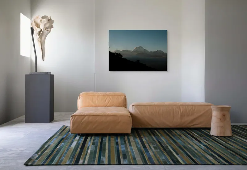 Tablou Canvas, "Lumina dimineții pe vârfuri alpine", Majestuos, Întunecat, Pitoresc, Imens, Tranquil, Rece, Impunător, Serafic, Solitar, 100 x 70 cm – poza 7