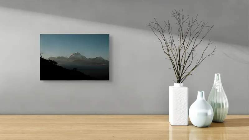 Tablou Canvas, "Lumina dimineții pe vârfuri alpine", Majestuos, Întunecat, Pitoresc, Imens, Tranquil, Rece, Impunător, Serafic, Solitar, 39 x 26 cm – poza 8