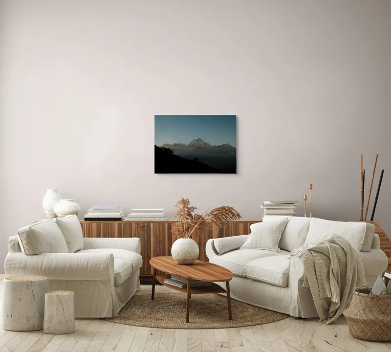 Tablou Canvas, "Lumina dimineții pe vârfuri alpine", Majestuos, Întunecat, Pitoresc, Imens, Tranquil, Rece, Impunător, Serafic, Solitar, 70 x 50 cm – poza 6