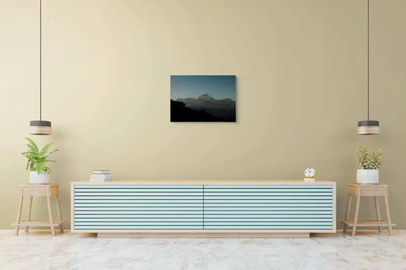 Tablou Canvas, "Lumina dimineții pe vârfuri alpine", Majestuos, Întunecat, Pitoresc, Imens, Tranquil, Rece, Impunător, Serafic, Solitar, 70 x 50 cm – poza 7