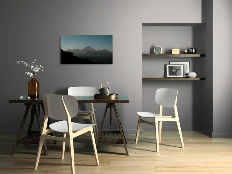 Tablou Canvas, "Lumina dimineții pe vârfuri alpine", Majestuos, Întunecat, Pitoresc, Imens, Tranquil, Rece, Impunător, Serafic, Solitar, 90 x 50 cm – poza 3