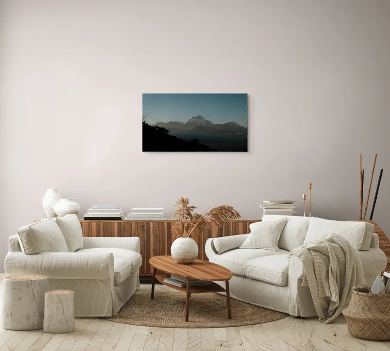 Tablou Canvas, "Lumina dimineții pe vârfuri alpine", Majestuos, Întunecat, Pitoresc, Imens, Tranquil, Rece, Impunător, Serafic, Solitar, 90 x 50 cm – poza 4